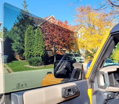 Nano ceramic window tinting installed on a yellow Bronco. The nano ceramic window tint improves heat rejection at the same time, keeping a high definition clear view through the window tinting.